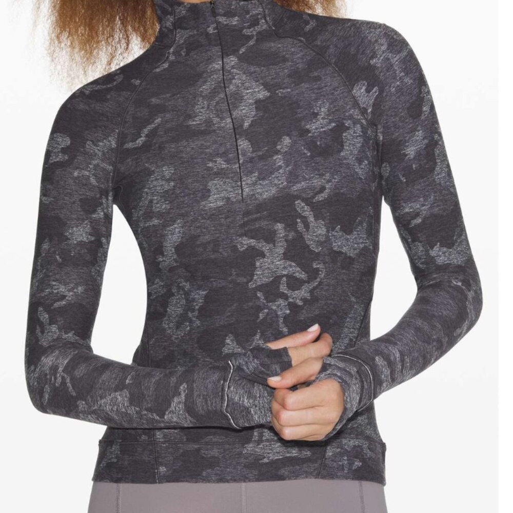 24. Lululemon Outrun the Elements 1/2 Zip Incognito Camo HTR Black